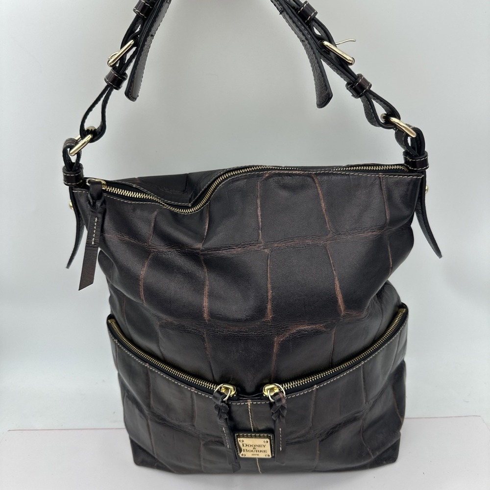 VTG Dooney & Bourke dark chocolate brown crocodile-embossed Large leather hobo
